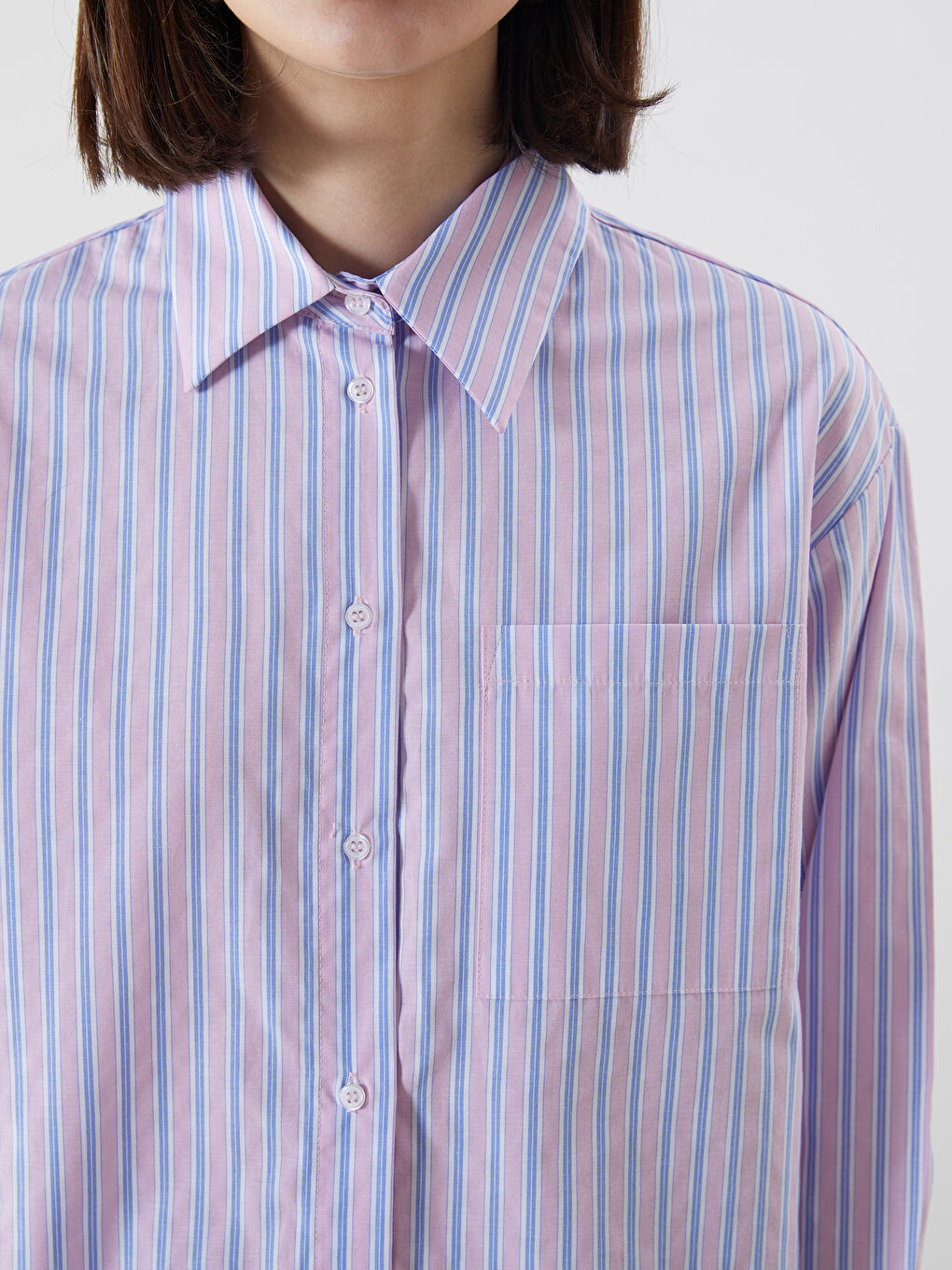 LCW Modest Pembe Çizgili Oversize Poplin Kadın Gömlek Tunik - 2
