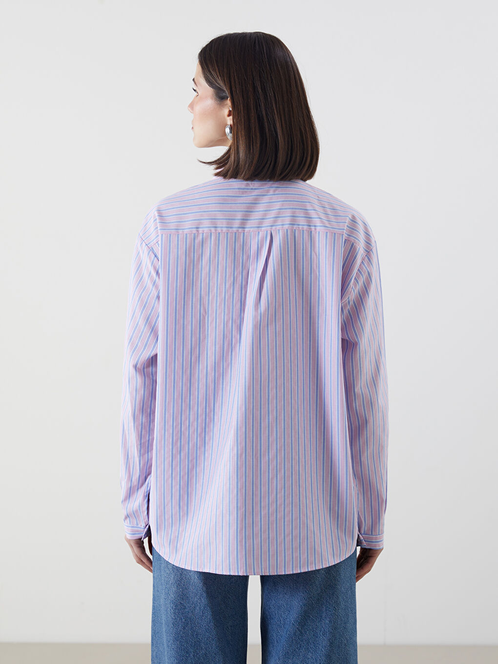 LCW Modest Pembe Çizgili Oversize Poplin Kadın Gömlek Tunik - 3