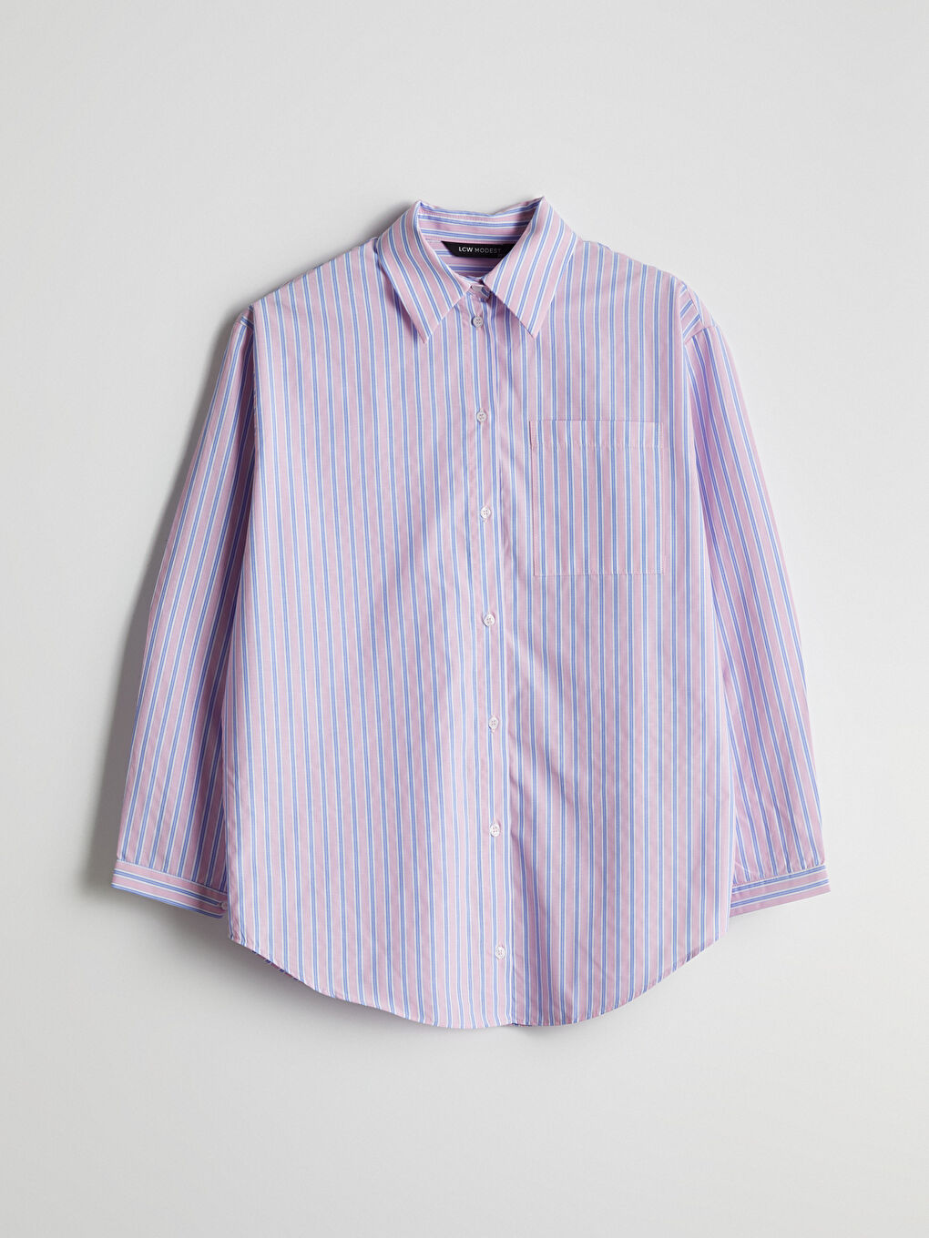 LCW Modest Pembe Çizgili Oversize Poplin Kadın Gömlek Tunik - 4
