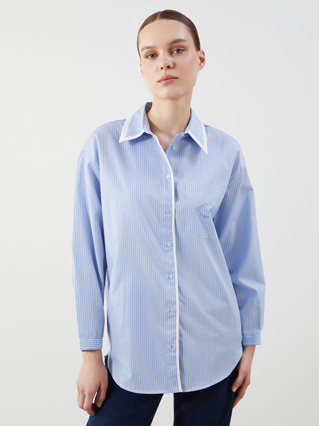 Striped Oversize Poplin Women's Shirt Tunic -S5MP97Z8-LRA