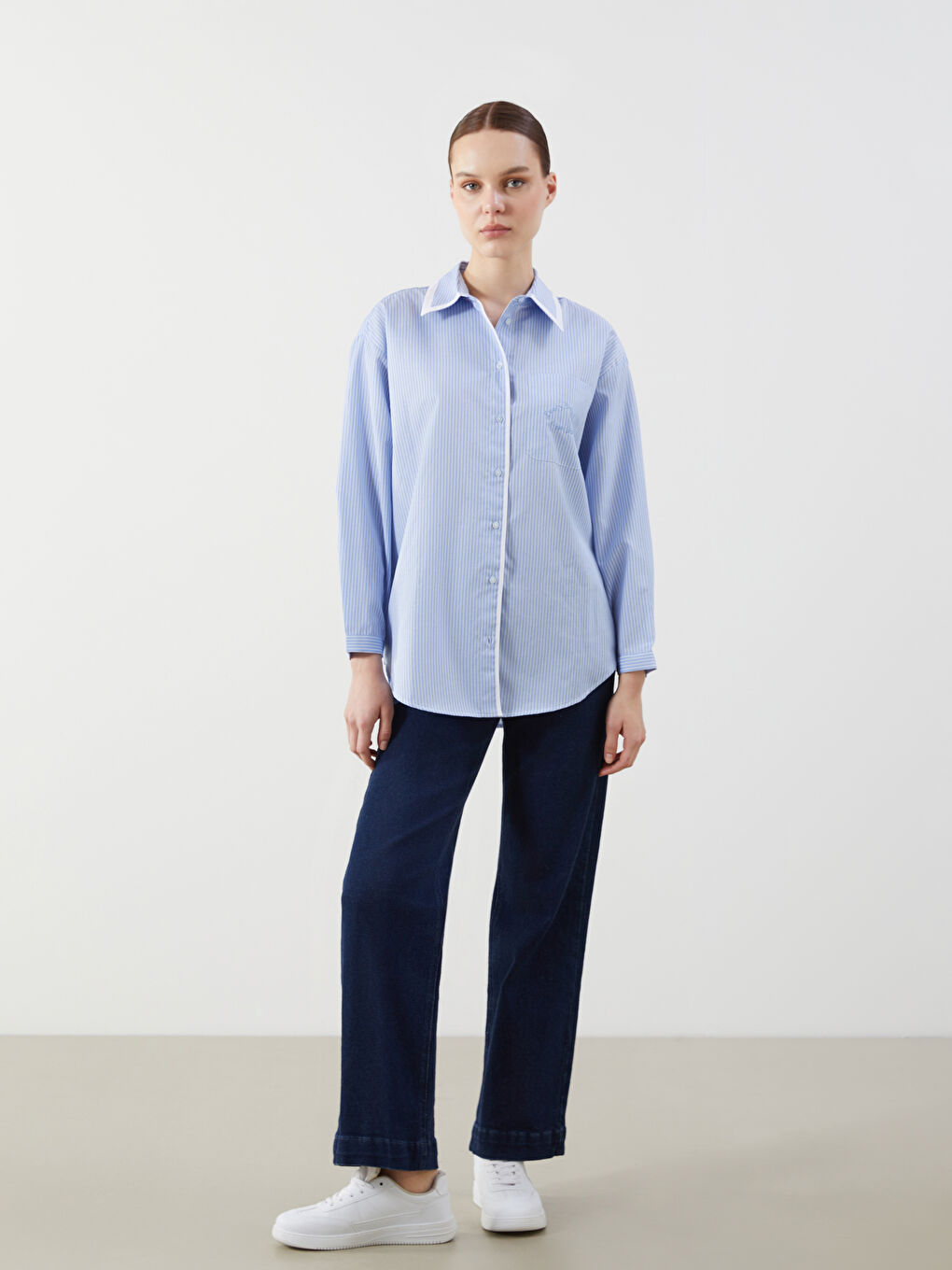 Striped Oversize Poplin Women's Shirt Tunic -S5MP97Z8-LRA