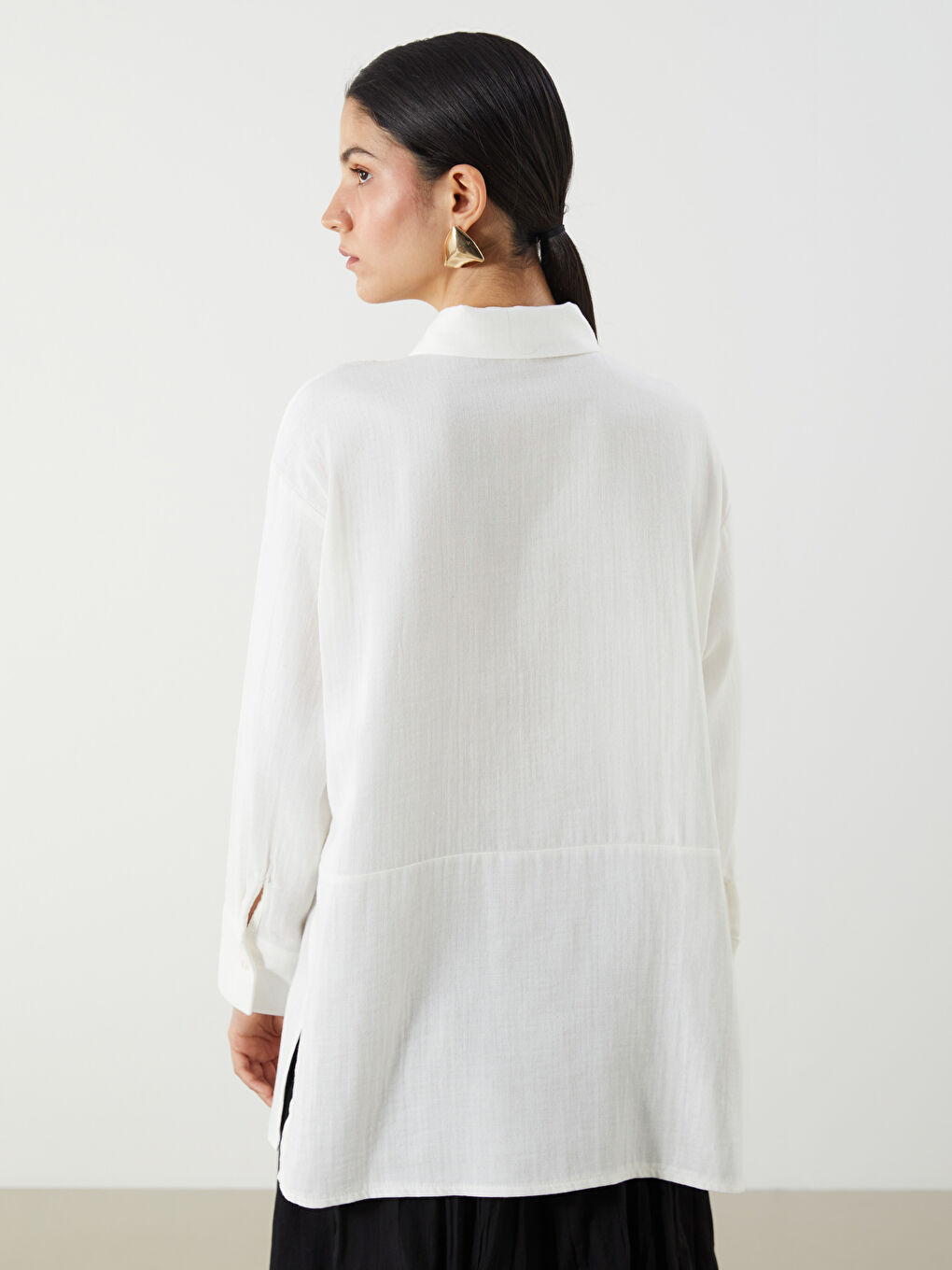 LCW Modest Ekru Oversize Müslin Kadın Gömlek Tunik - 3