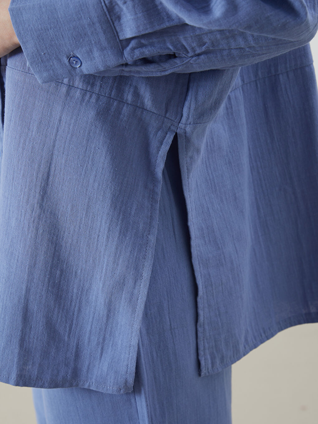 Mavi Oversize Müslin Kadın Gömlek Tunik-2