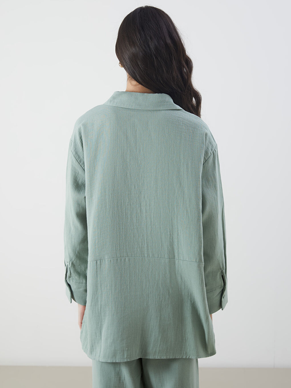 Yeşil Oversize Müslin Kadın Gömlek Tunik-3