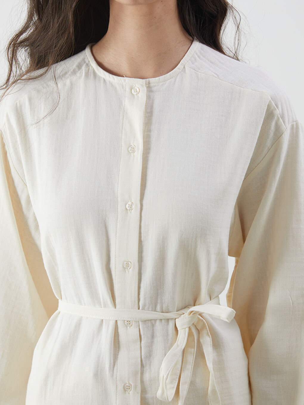 Ekru Bisiklet Yaka Kadın Gömlek Tunik-2