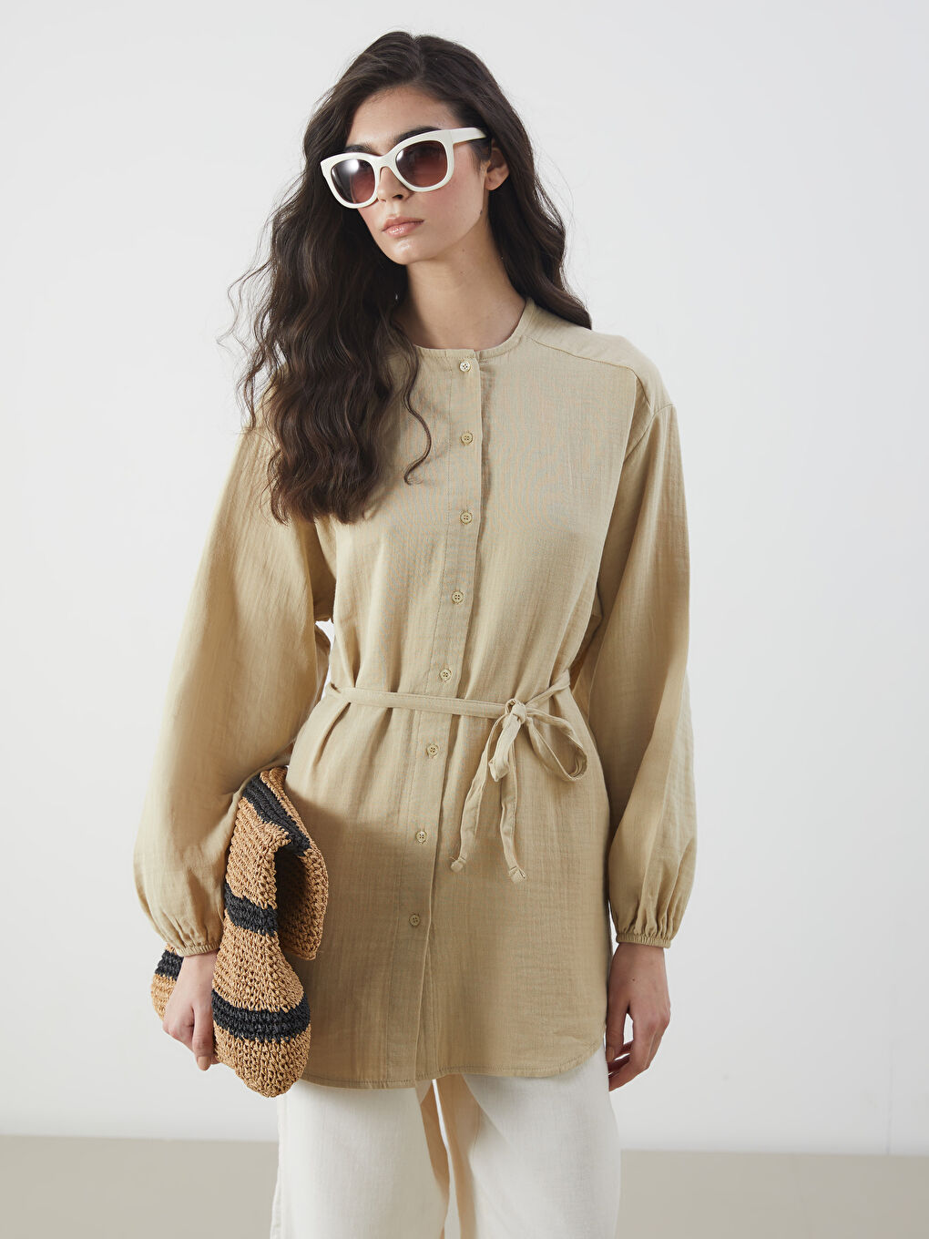 Yeşil Bisiklet Yaka Kadın Gömlek Tunik