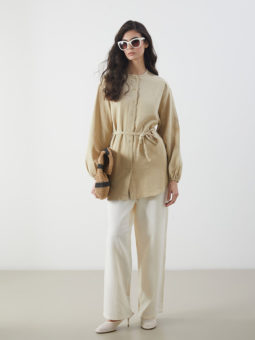 Yeşil Bisiklet Yaka Kadın Gömlek Tunik-1