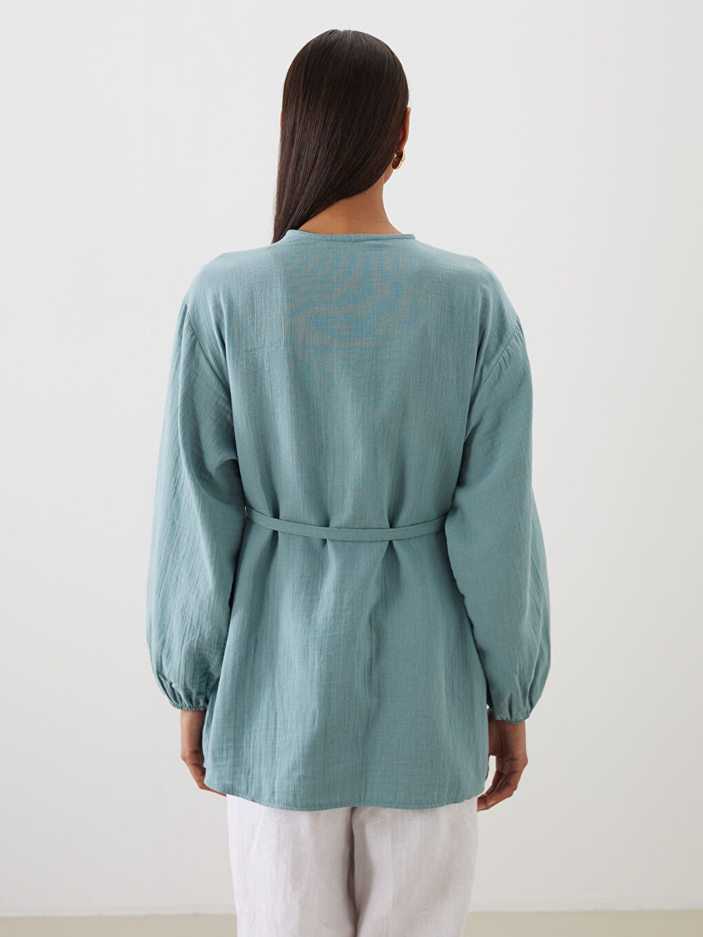 Yeşil Bisiklet Yaka Kadın Gömlek Tunik-3