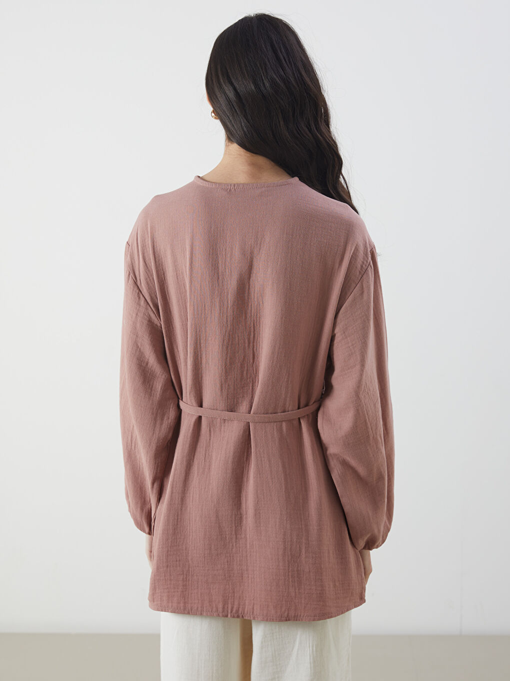 Pembe Bisiklet Yaka Kadın Gömlek Tunik-3