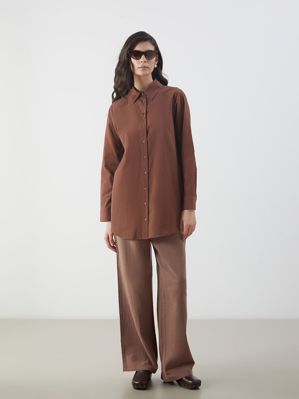Kahverengi Regular Fit Kadın Gömlek Tunik-1
