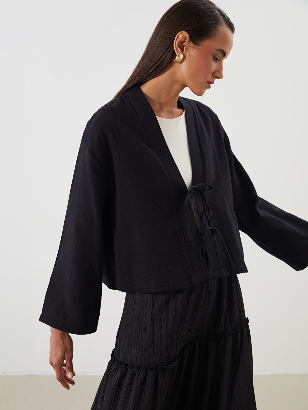 Shawl Collar Oversize Muslin Women's Kimono