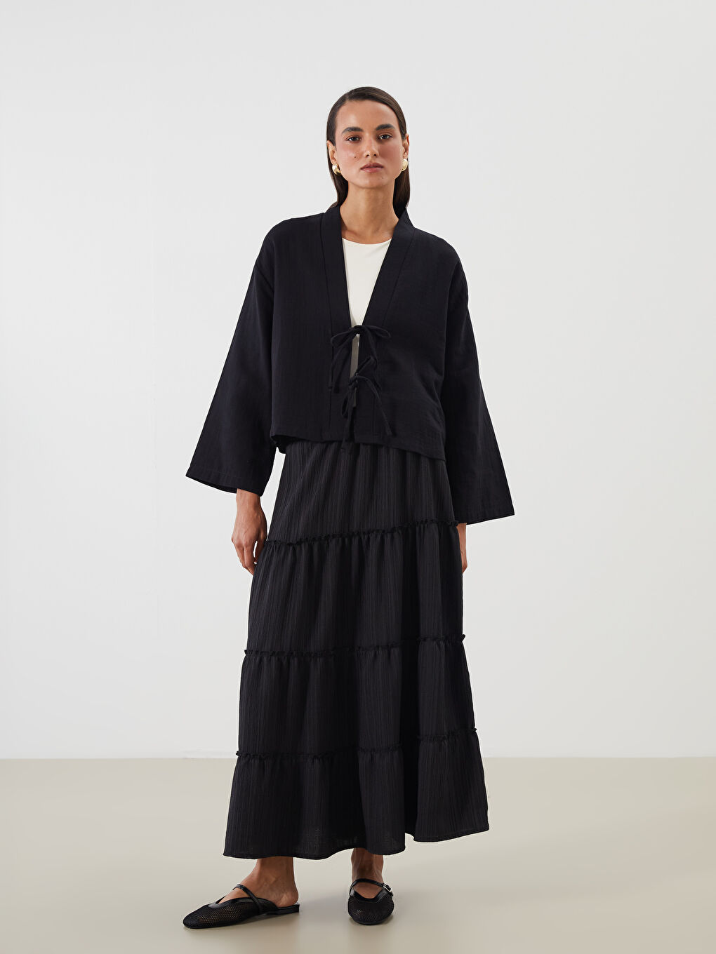 Shawl Collar Oversize Muslin Women's Kimono-1