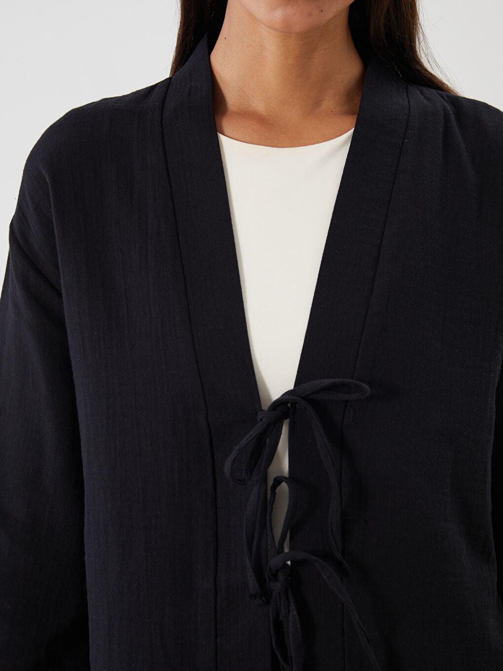 Shawl Collar Oversize Muslin Women's Kimono-2