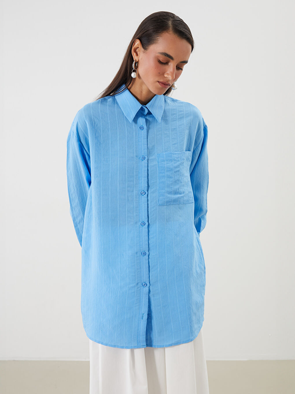 Textured Oversize Women's Shirt Tunic