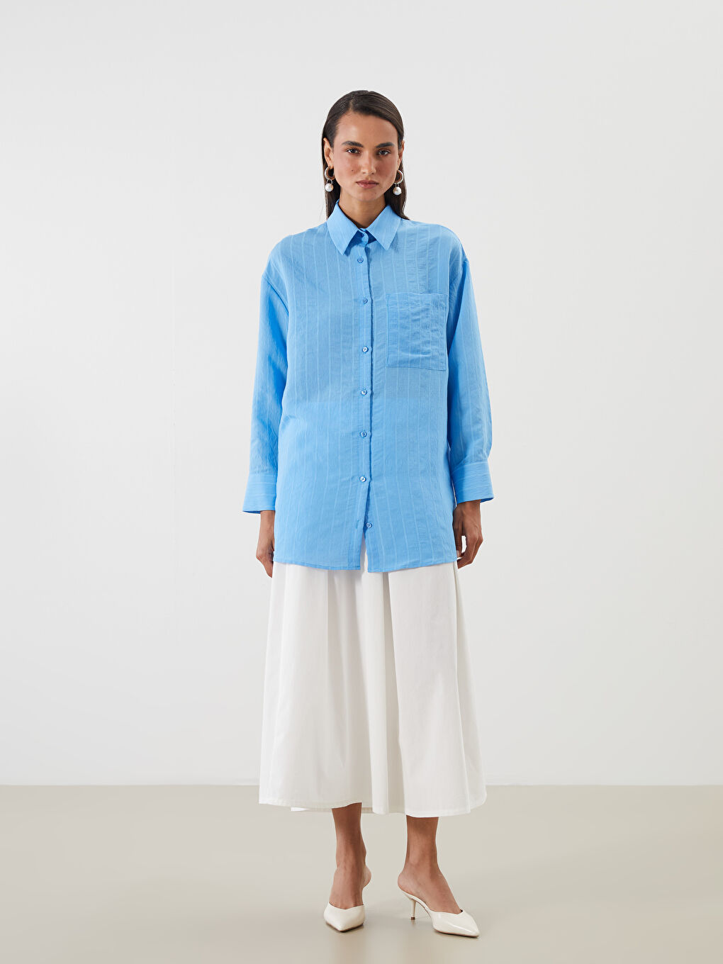 Textured Oversize Women's Shirt Tunic-1