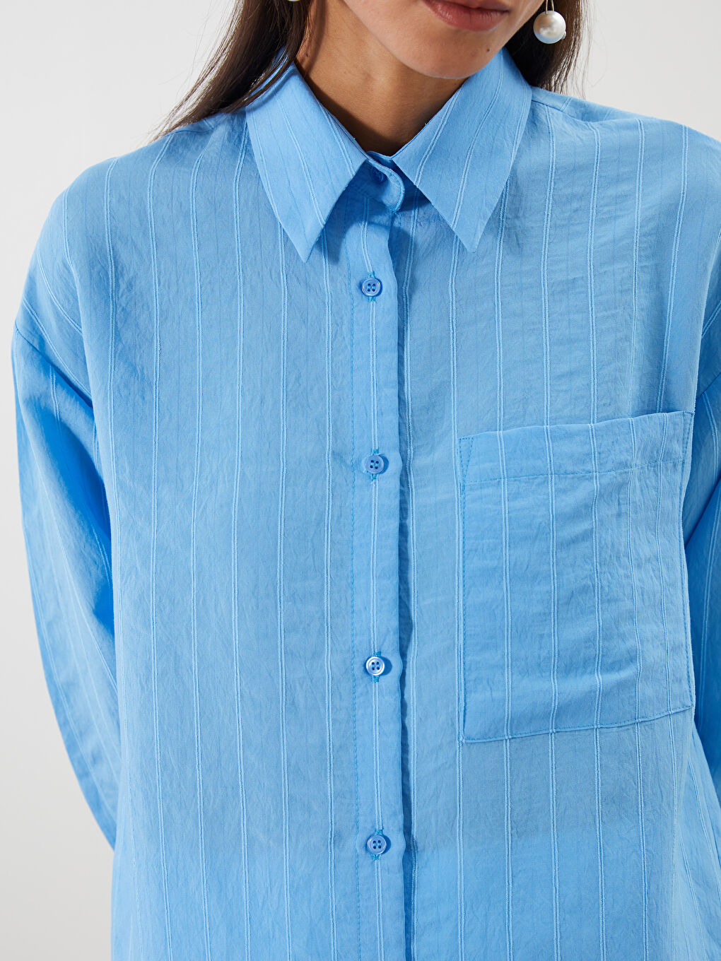 Textured Oversize Women's Shirt Tunic-2