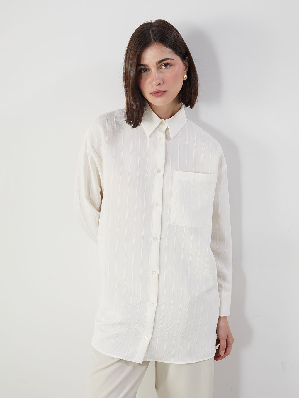Textured Oversize Women's Shirt Tunic -S5MQ26Z8-EEW