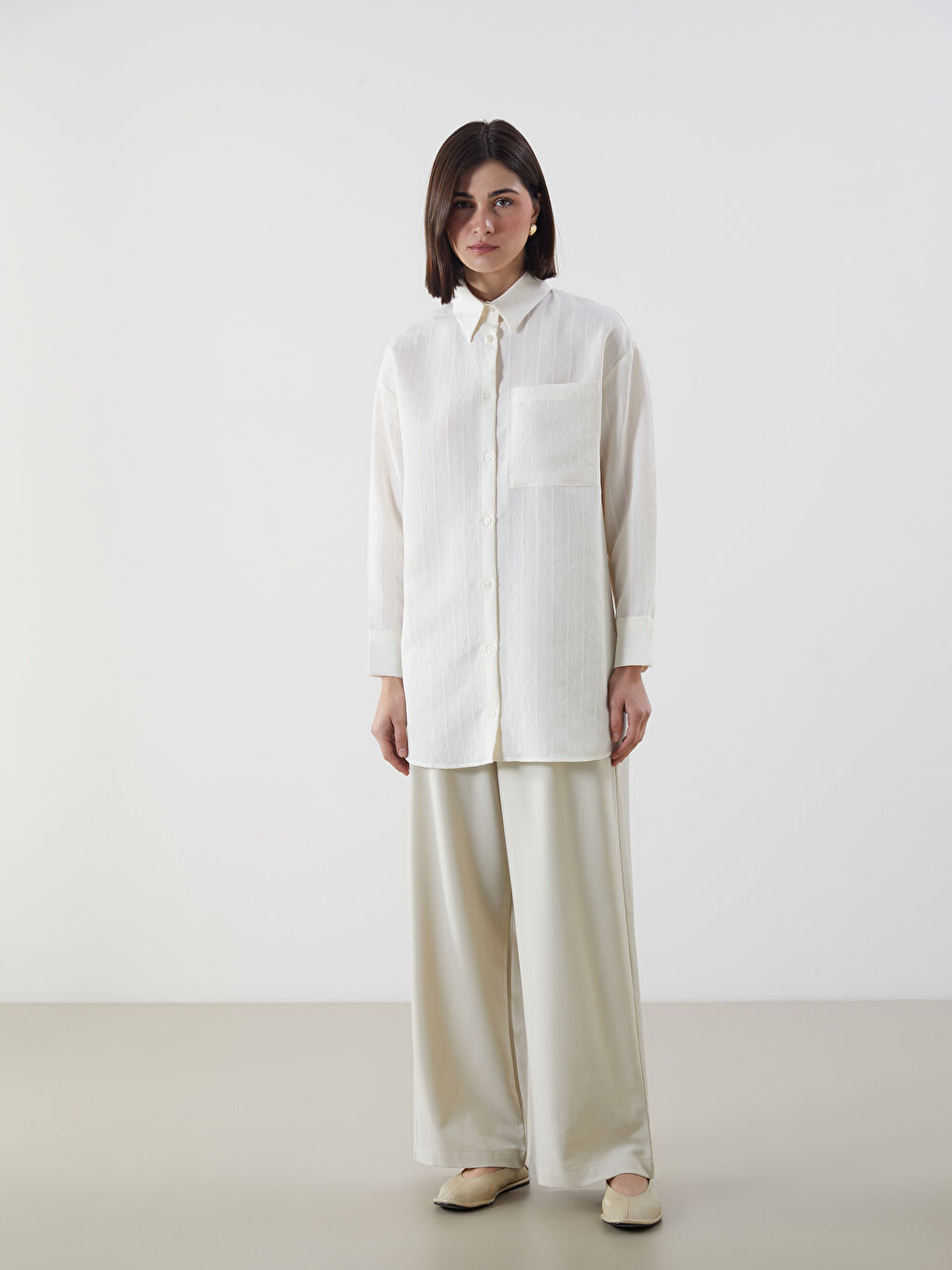 Textured Oversize Women's Shirt Tunic -S5MQ26Z8-EEW