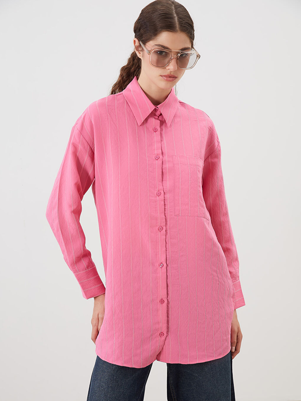 Textured Oversize Women's Shirt Tunic -S5MQ26Z8-GC1