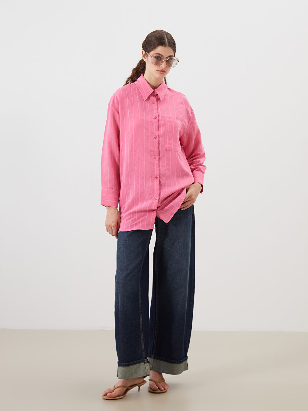 Textured Oversize Women's Shirt Tunic -S5MQ26Z8-GC1