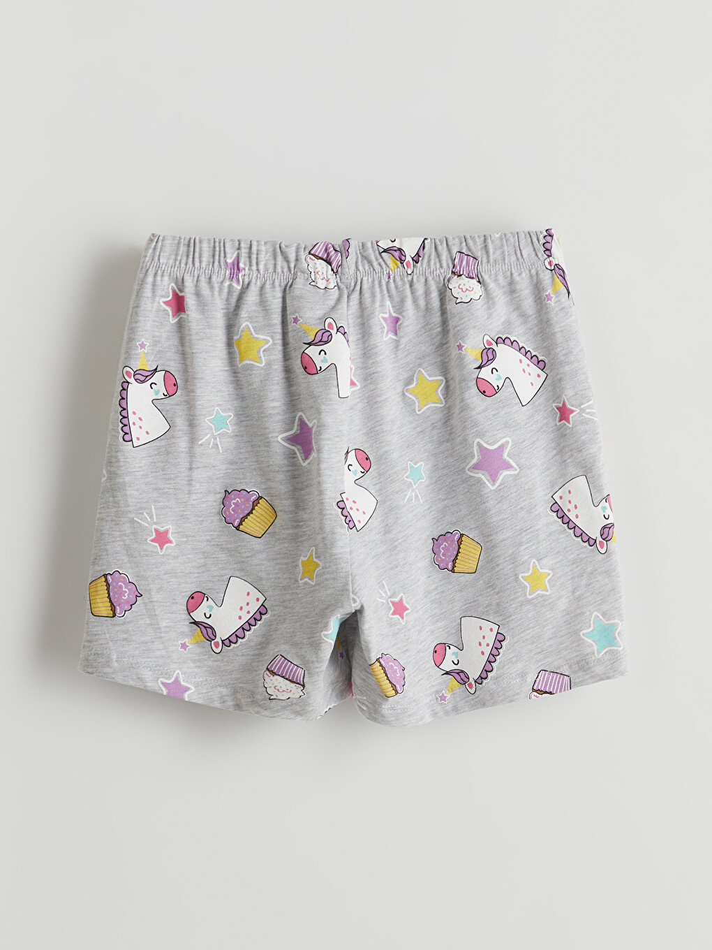 Gri Beli Lastikli Desenli Kız Çocuk Pijama Şort-1