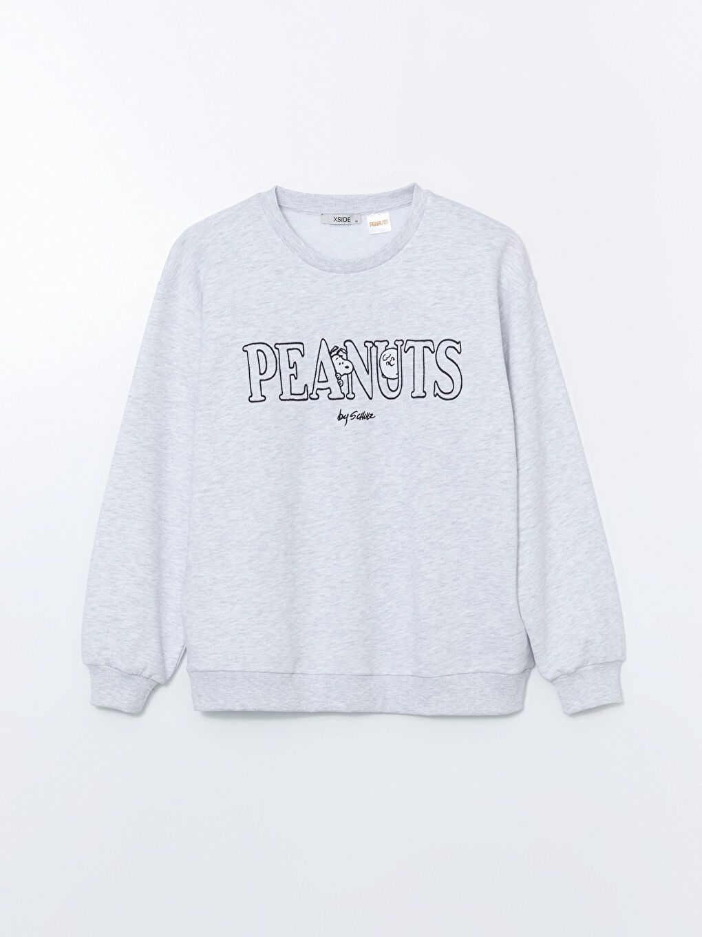 Gri Bisiklet Yaka Snoopy Baskılı Oversize Kadın Sweatshirt-4