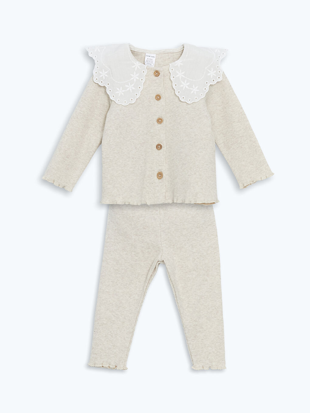 LCW baby Ekru Bebe Yaka Kaşkorse Kız Bebek Hırka ve Pantolon 2'li