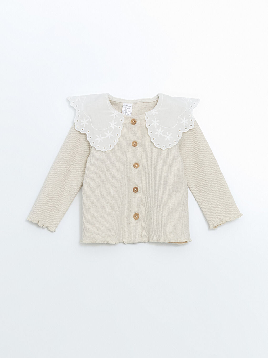 LCW baby Ekru Bebe Yaka Kaşkorse Kız Bebek Hırka ve Pantolon 2'li - 1
