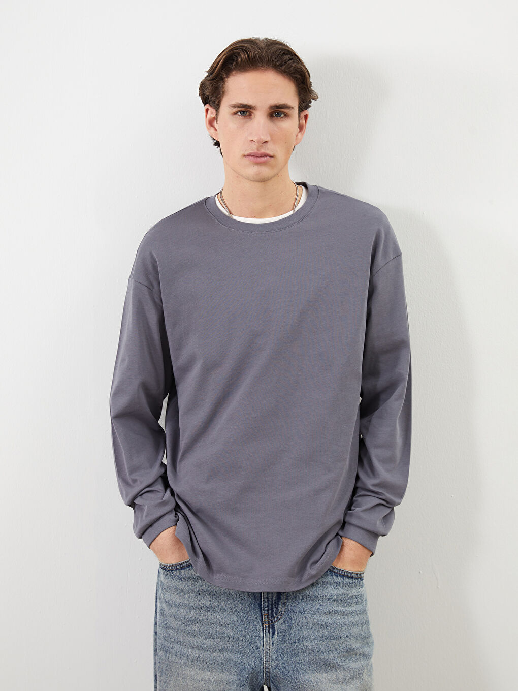 Crew Neck Long Sleeve Men's T-shirt -S5MR34Z8-VYK