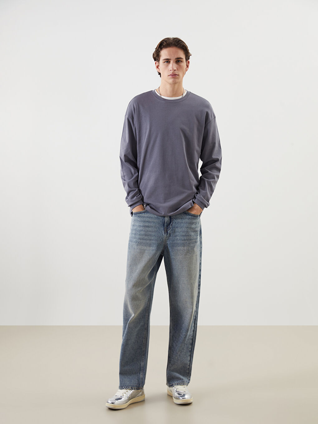 Crew Neck Long Sleeve Men's T-shirt -S5MR34Z8-VYK