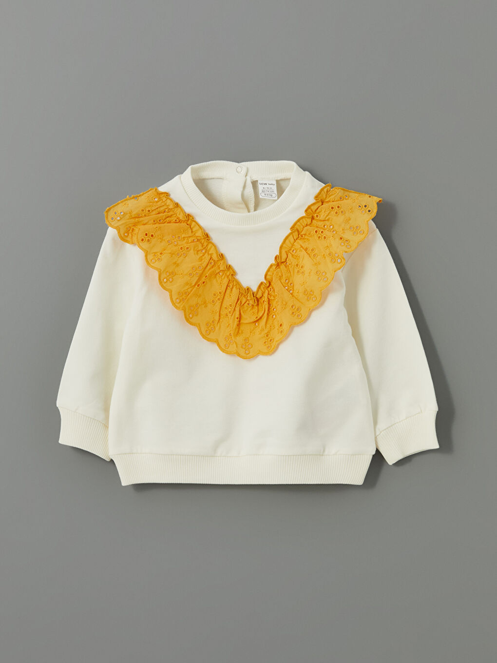 Ekru Bisiklet Yaka Fırfırlı Kız Bebek Sweatshirt