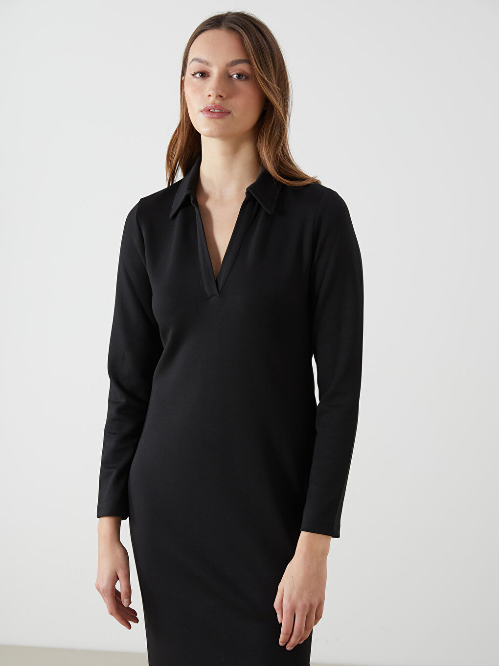 Siyah Gömlek Yaka Elbise-1