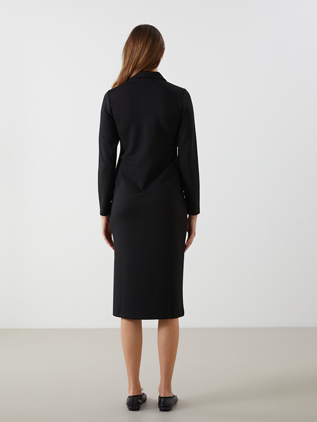 Siyah Gömlek Yaka Elbise-3