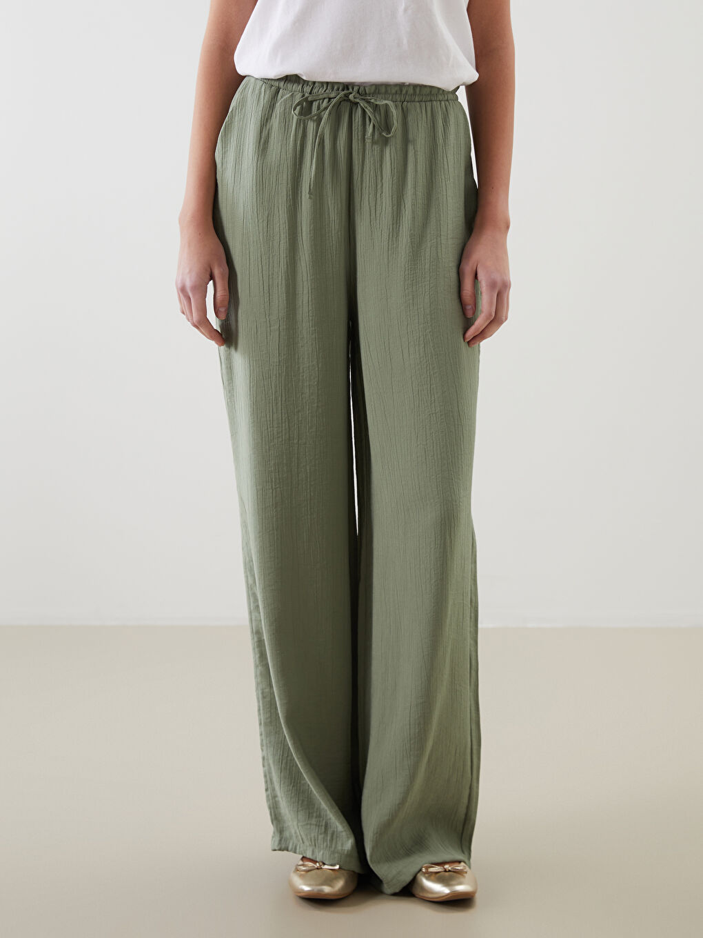 Elastic Waist Textured Women's Trousers -S5MR53Z8-FLL