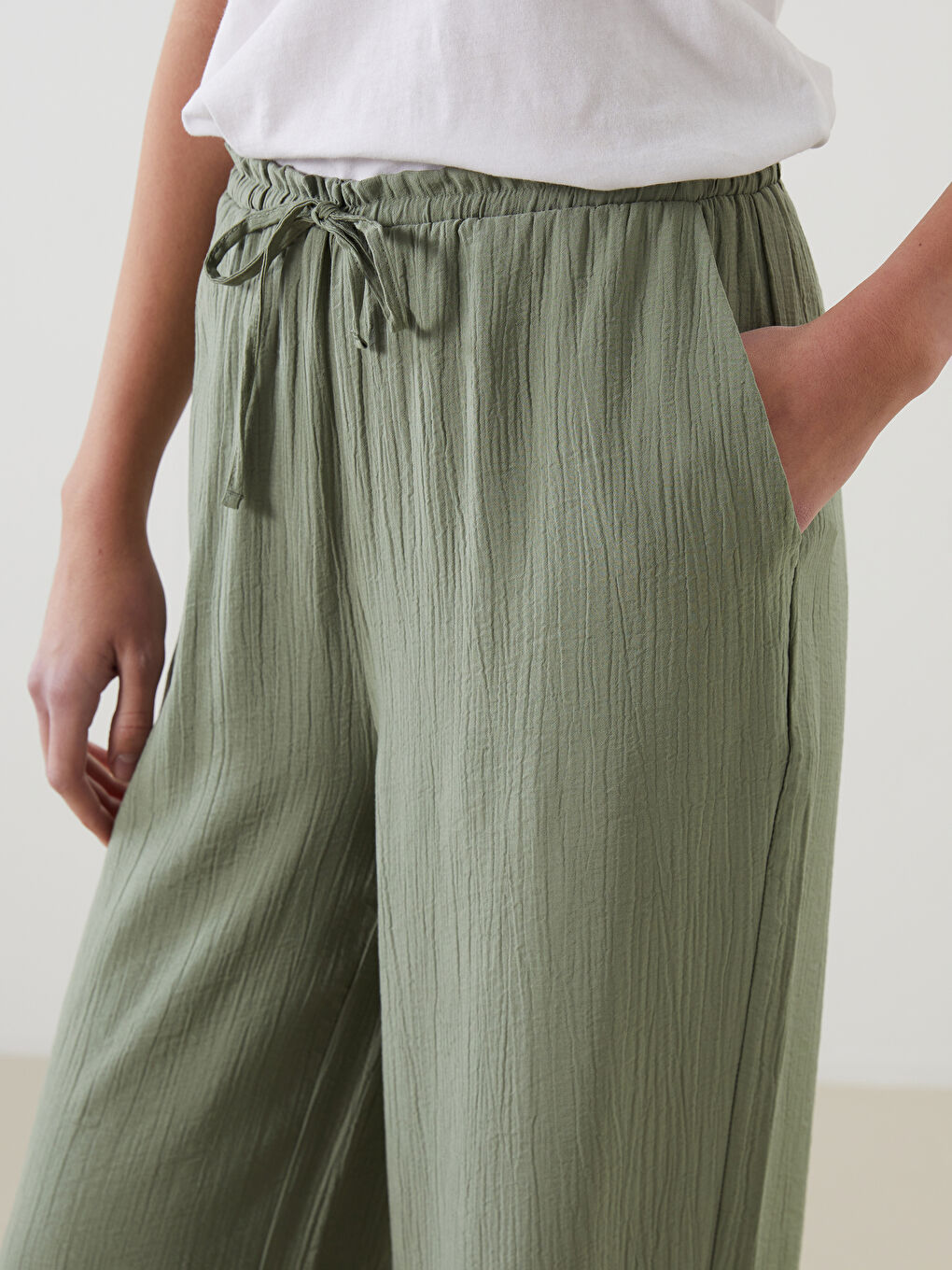 Elastic Waist Textured Women's Trousers -S5MR53Z8-FLL