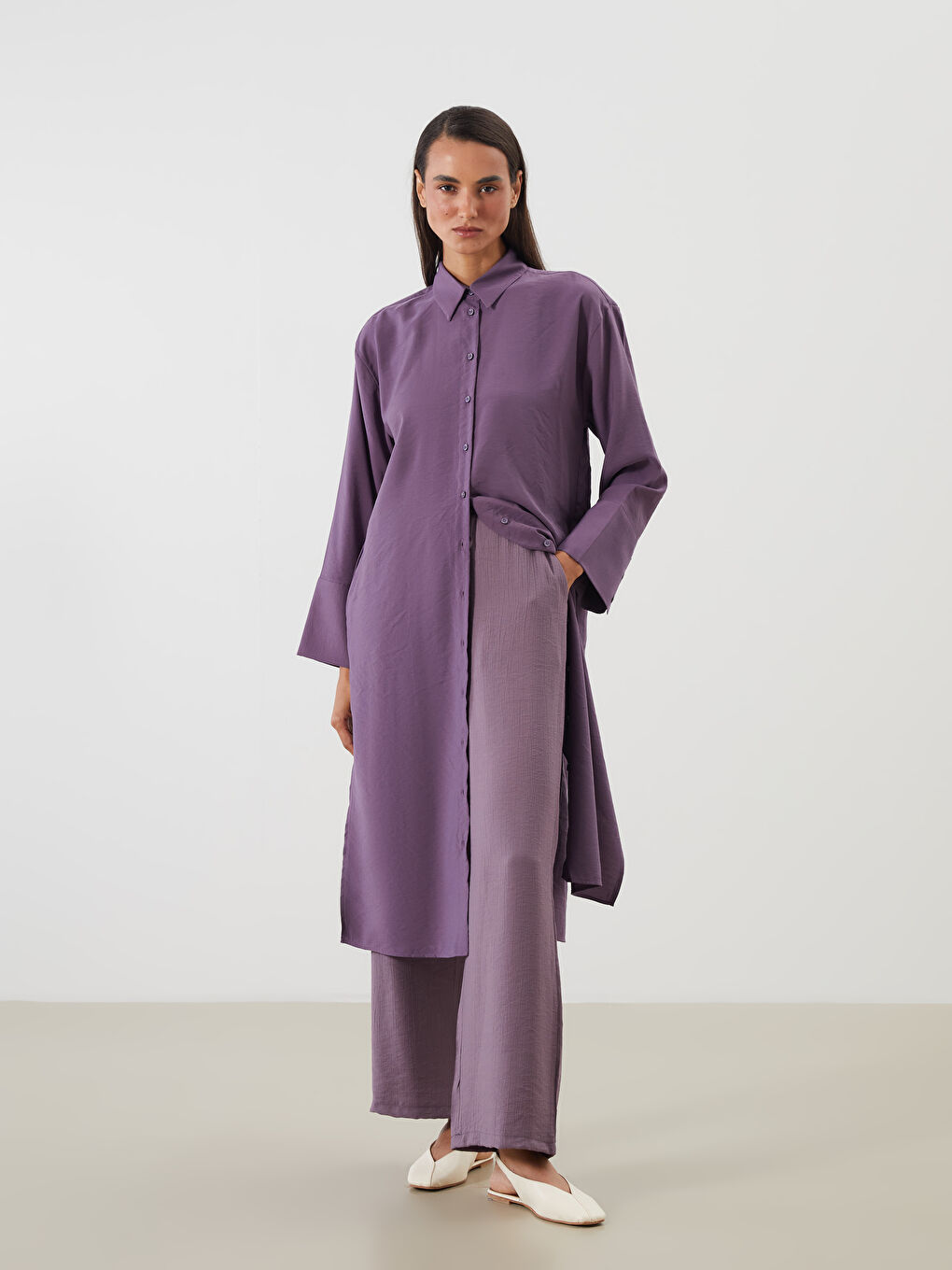 LCW Modest Elasticated Waist Textured Women's Trousers -S5MR53Z8-JRQ