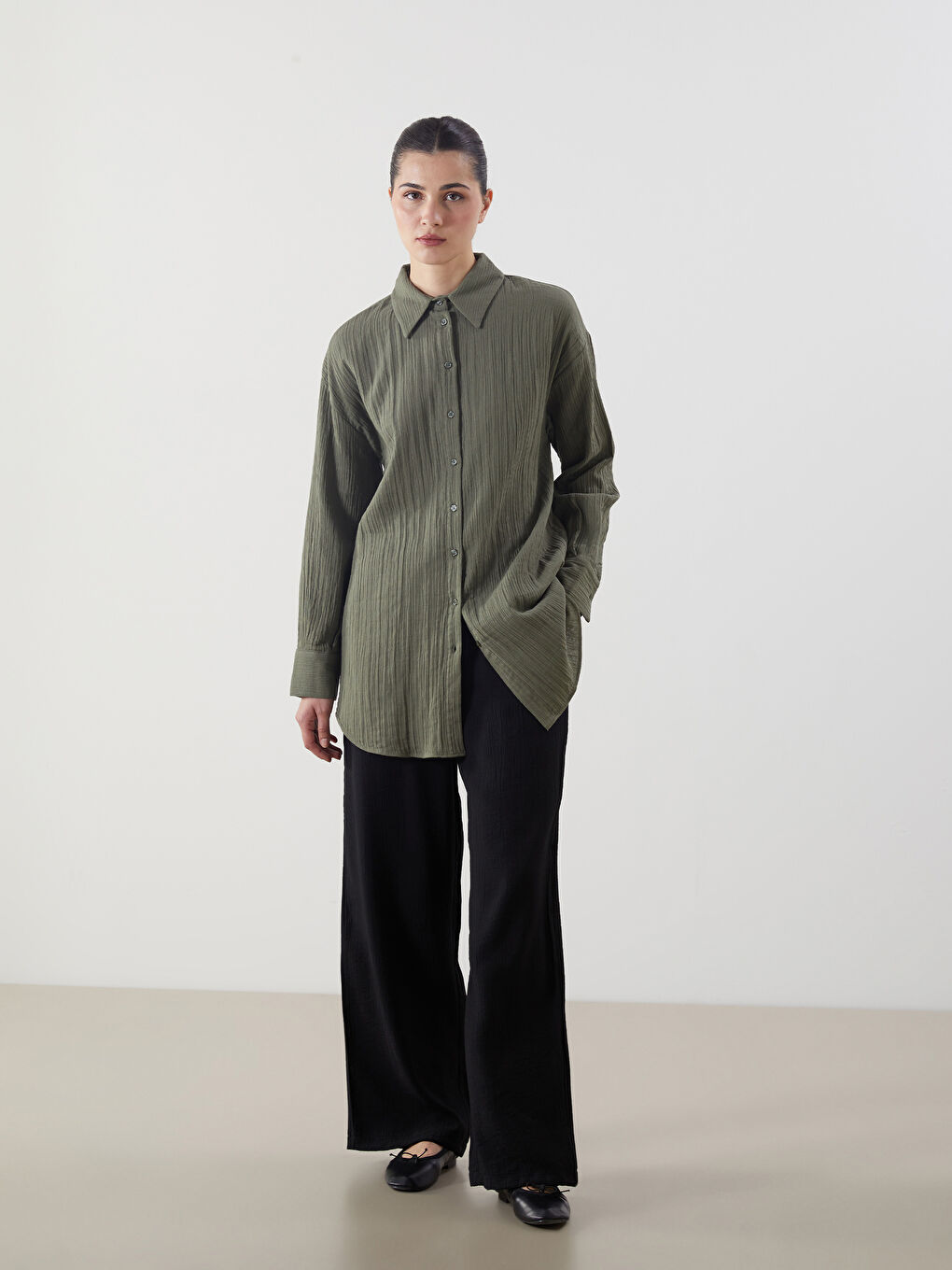 Elastic Waist Textured Women's Trousers -S5MR53Z8-RQL