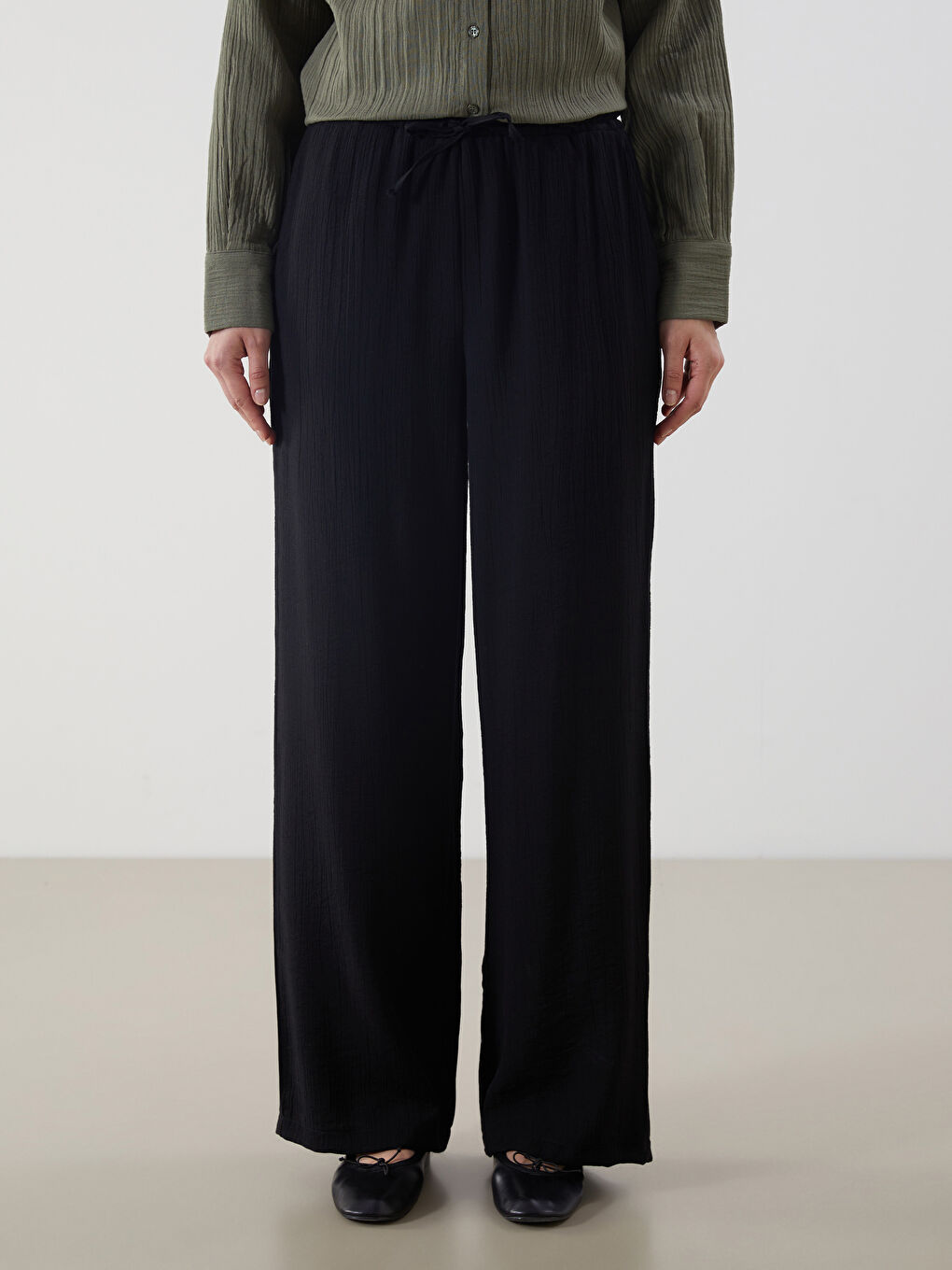 Elastic Waist Textured Women's Trousers -S5MR53Z8-RQL
