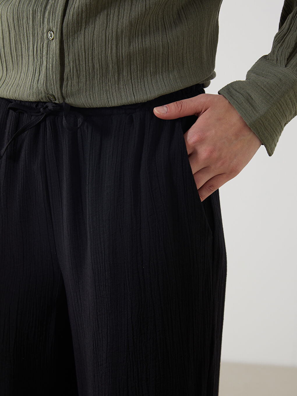 Elastic Waist Textured Women's Trousers -S5MR53Z8-RQL