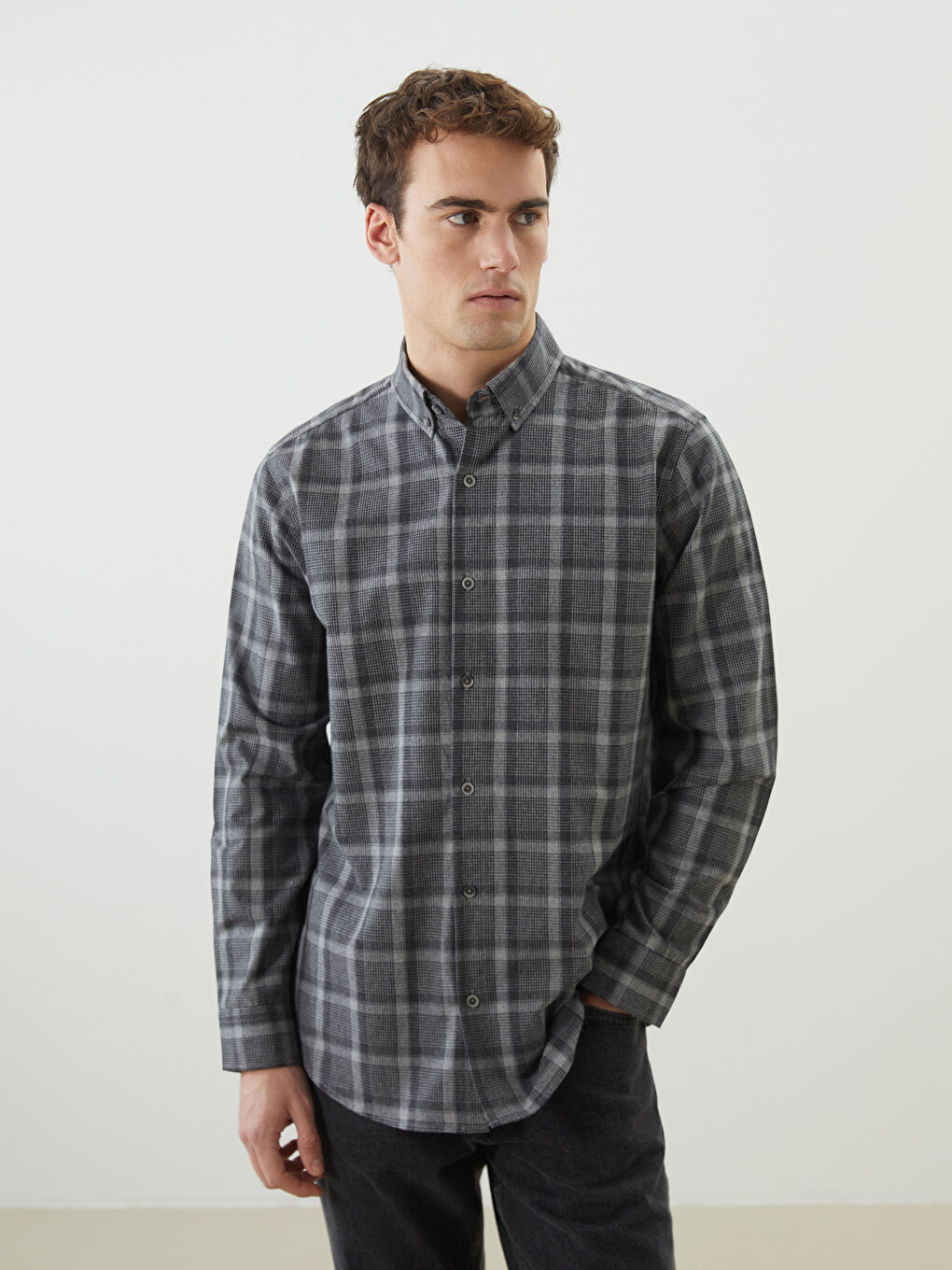 Lacivert Regular Fit Uzun Kollu Ekose Erkek Gömlek