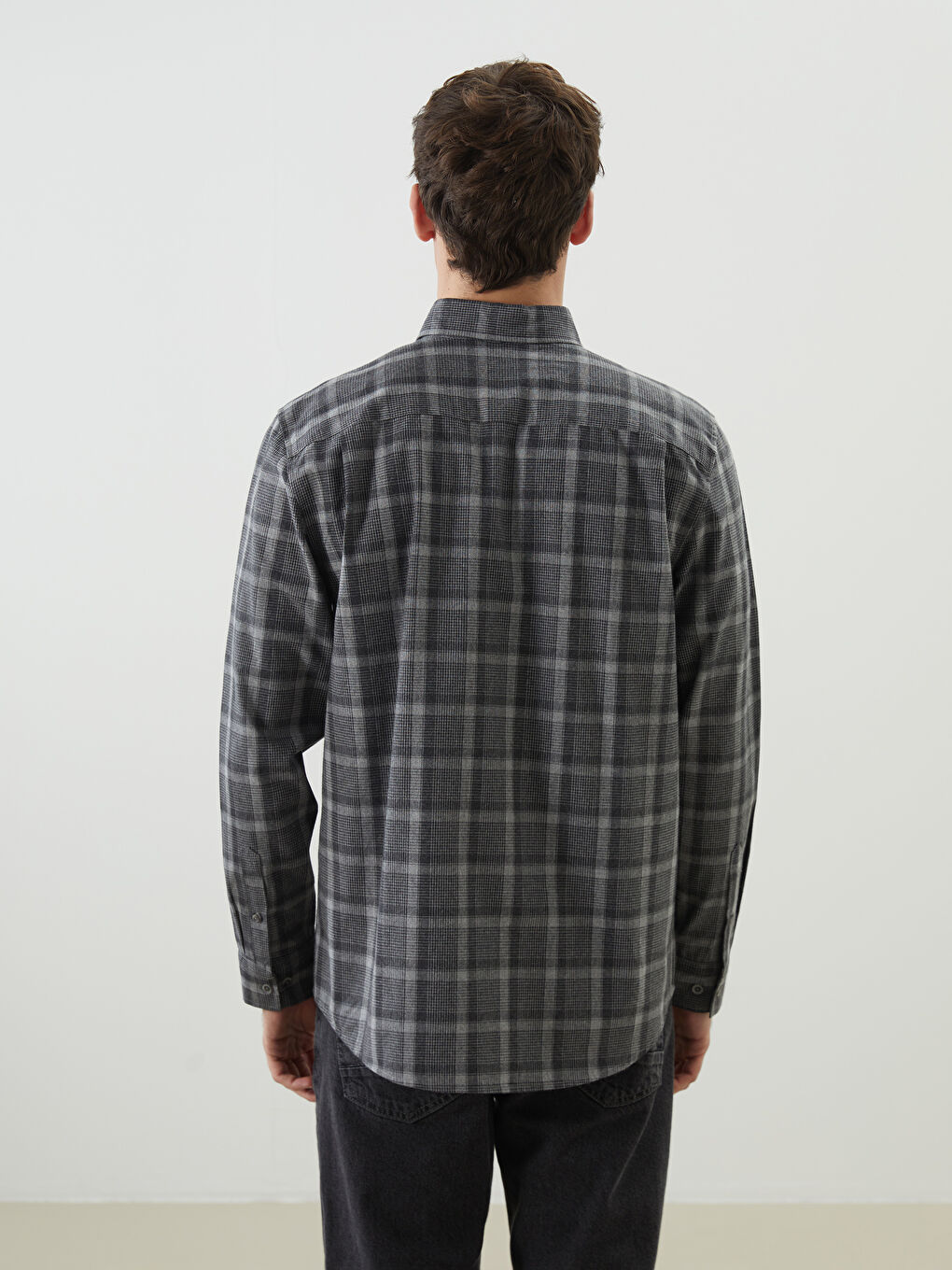 Lacivert Regular Fit Uzun Kollu Ekose Erkek Gömlek-3