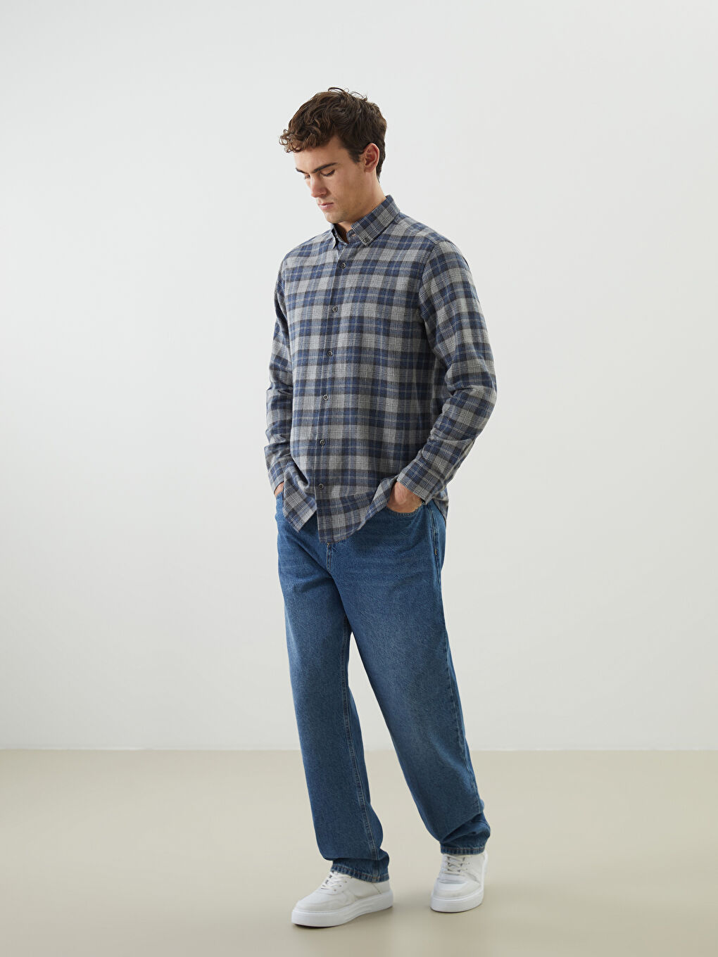 Antrasit Regular Fit Uzun Kollu Ekose Erkek Gömlek-1