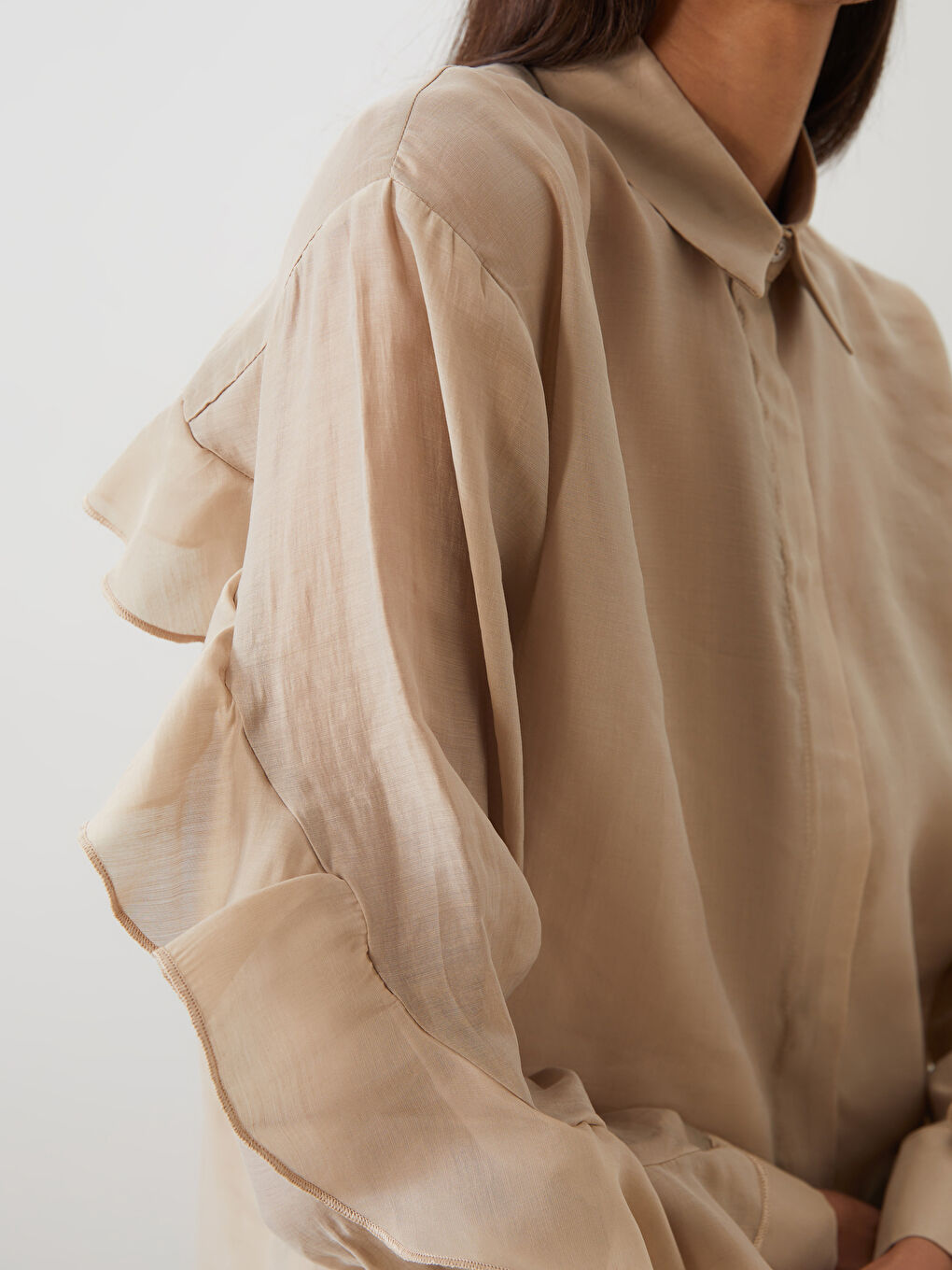 Bej Fırfırlı Kadın Gömlek Tunik-2