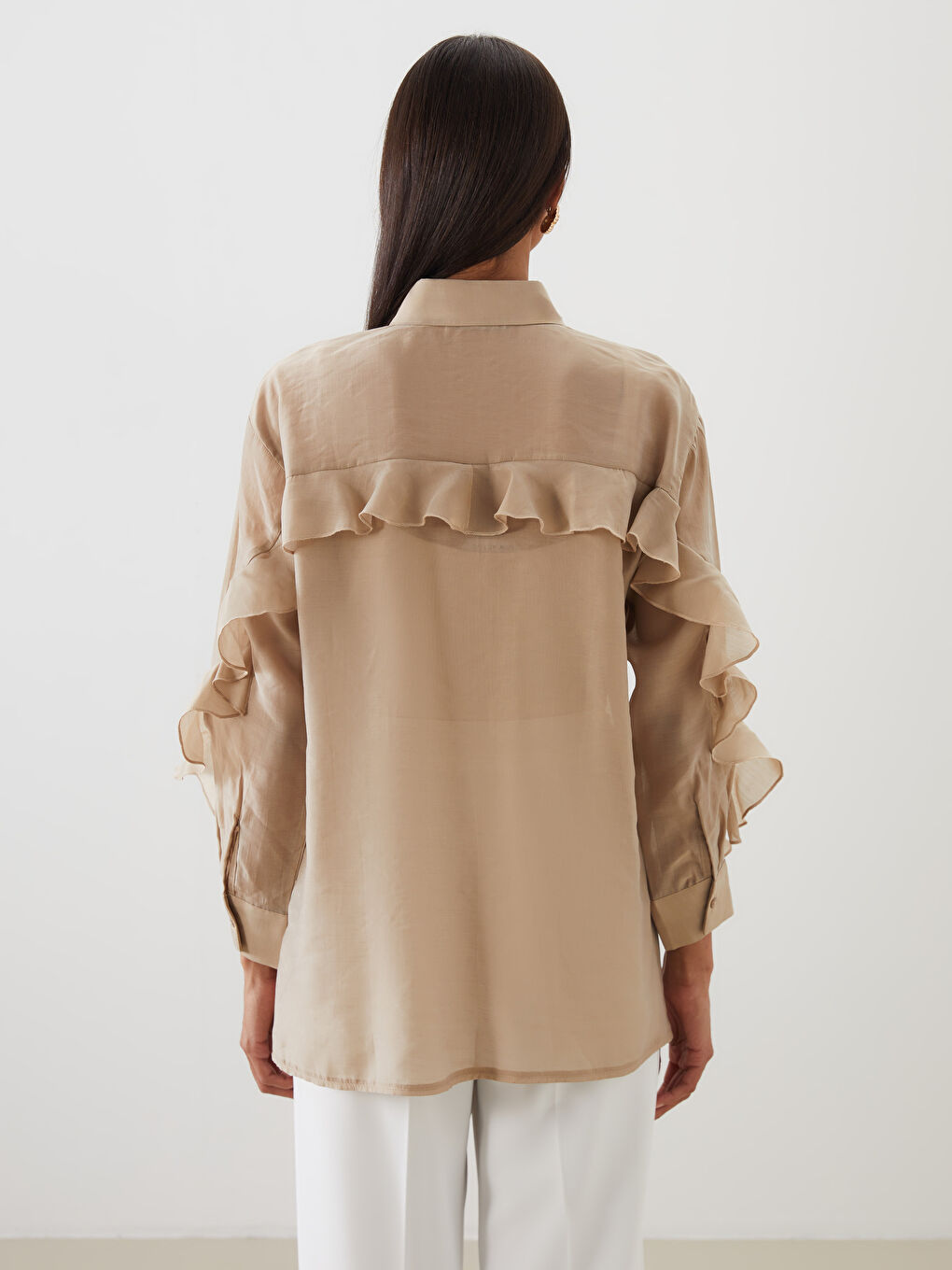 Bej Fırfırlı Kadın Gömlek Tunik-3