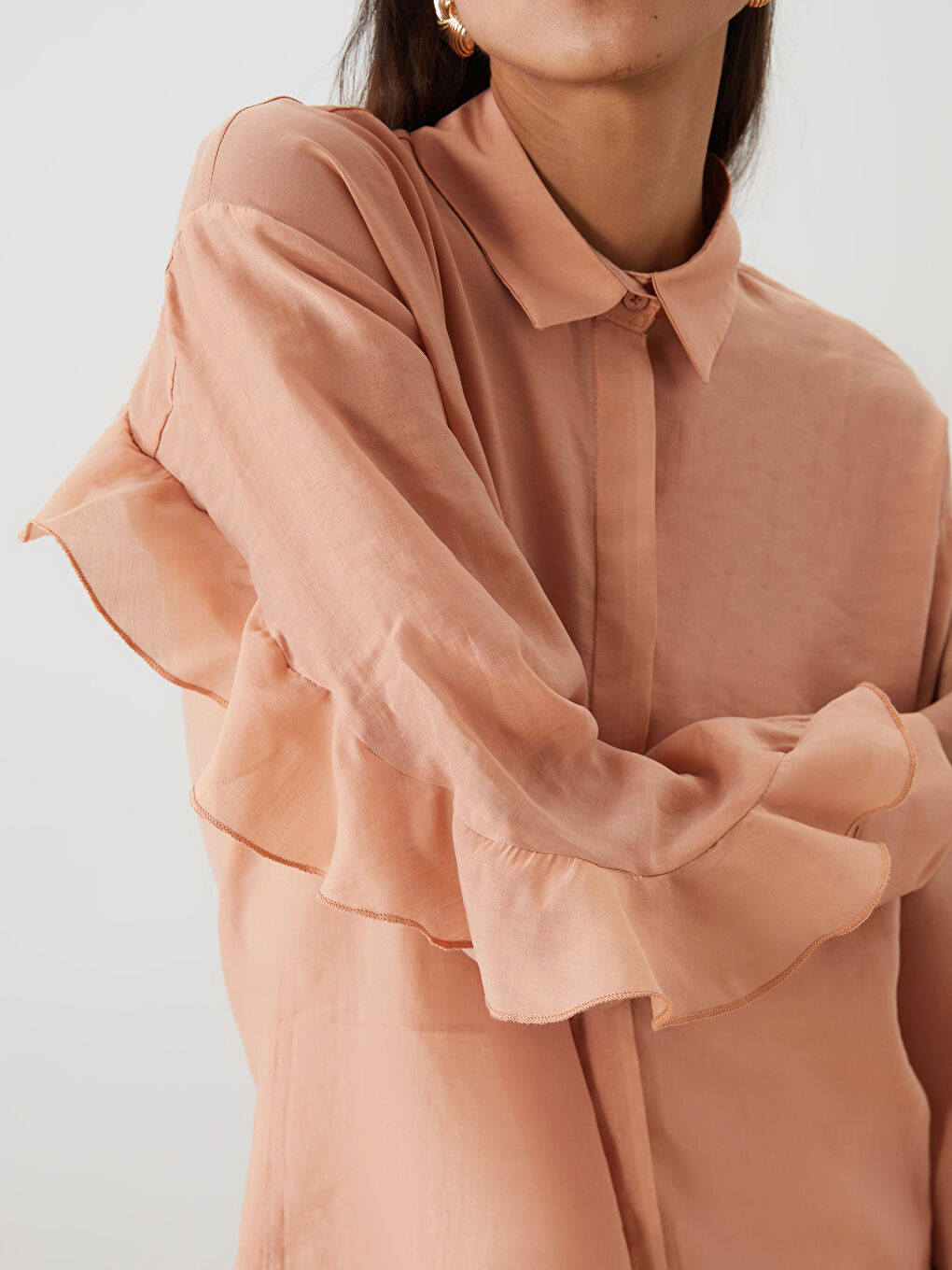 Kahverengi Fırfırlı Kadın Gömlek Tunik-2