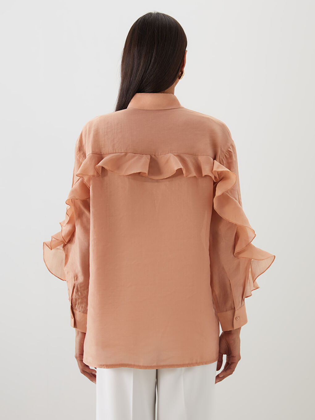 Kahverengi Fırfırlı Kadın Gömlek Tunik-3