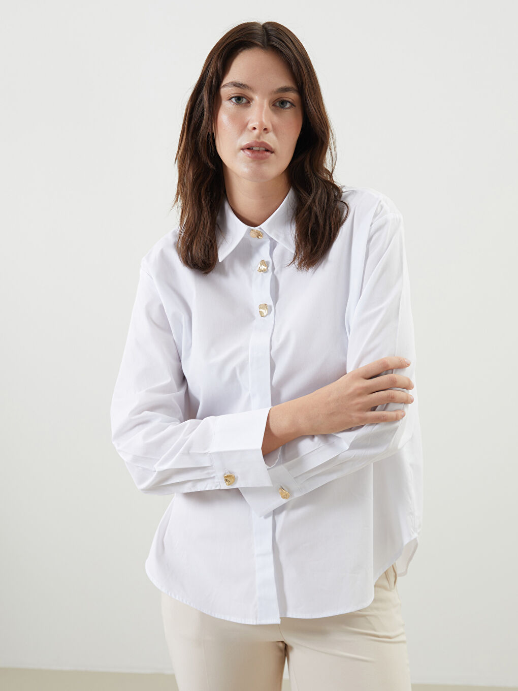 LCW Vision Ekru Loose Fit Kadın Gömlek