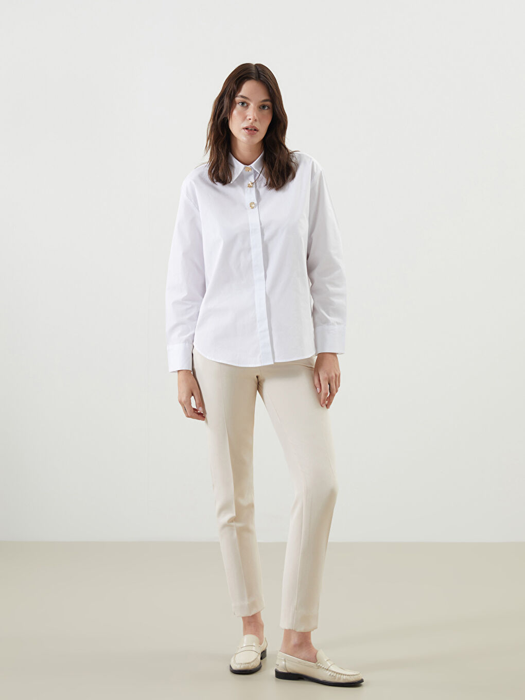 LCW Vision Ekru Loose Fit Kadın Gömlek - 1
