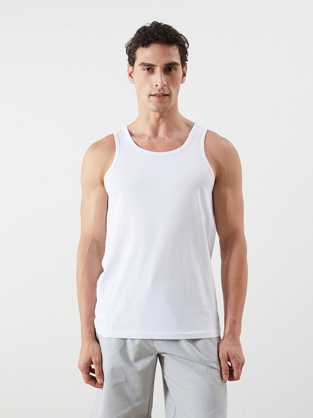 Beyaz U Yaka Penye Erkek Atlet 5'li Paket-2