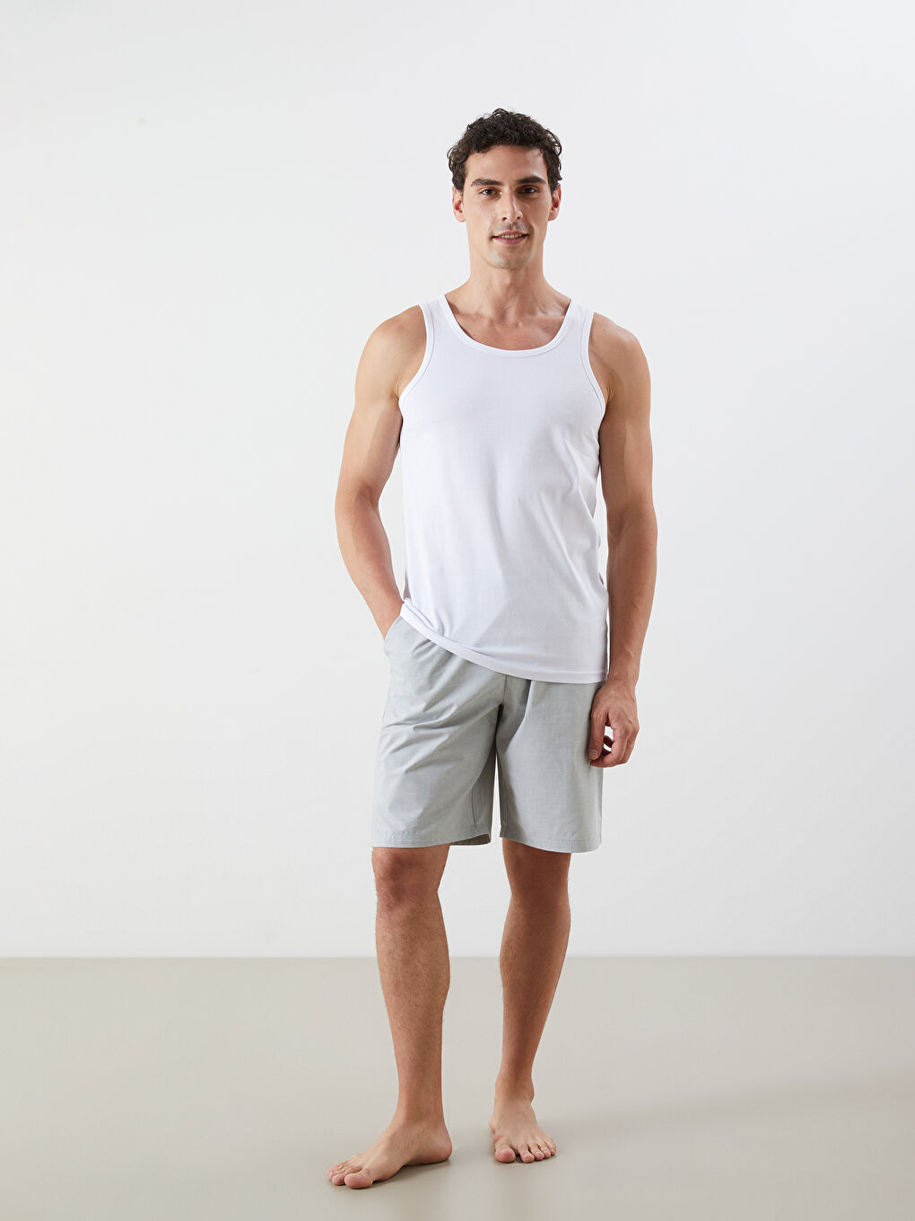 Beyaz U Yaka Penye Erkek Atlet 5'li Paket-3